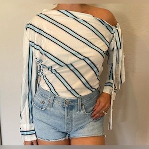 Womens One Shoulder Italian Scarf Style Blouse with Tie, Size M